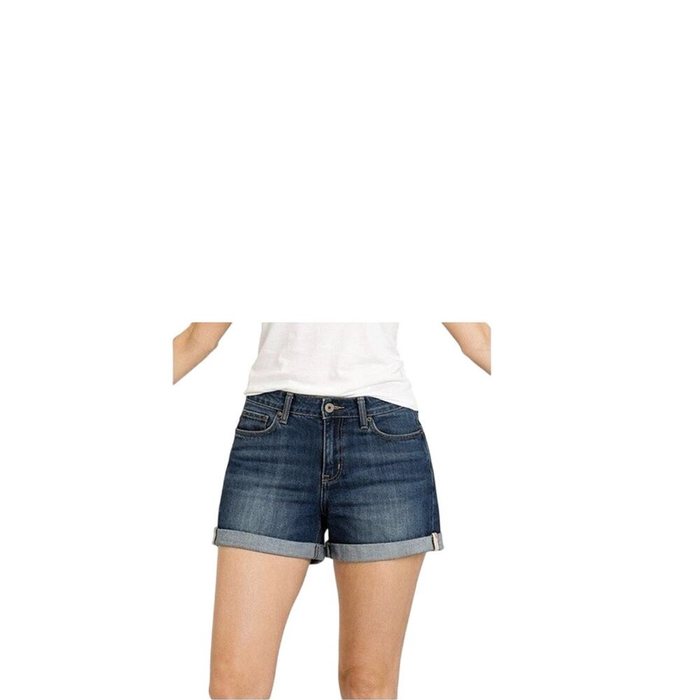 Earl Jean Denim Shorts Womens Size 6 Blue Low Rise Cuffed Hem Pockets Stretch